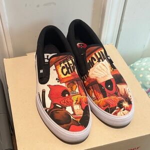 DC men’s Slip-On Sneaker Black, Red, and White